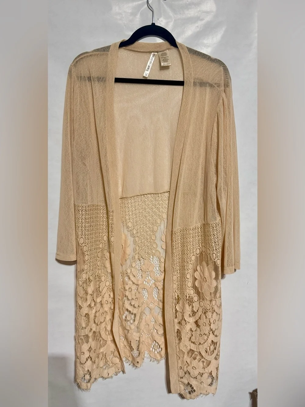 Lightweight Beige Lace-Trim Cardigan - Brand: Forgotten Grace